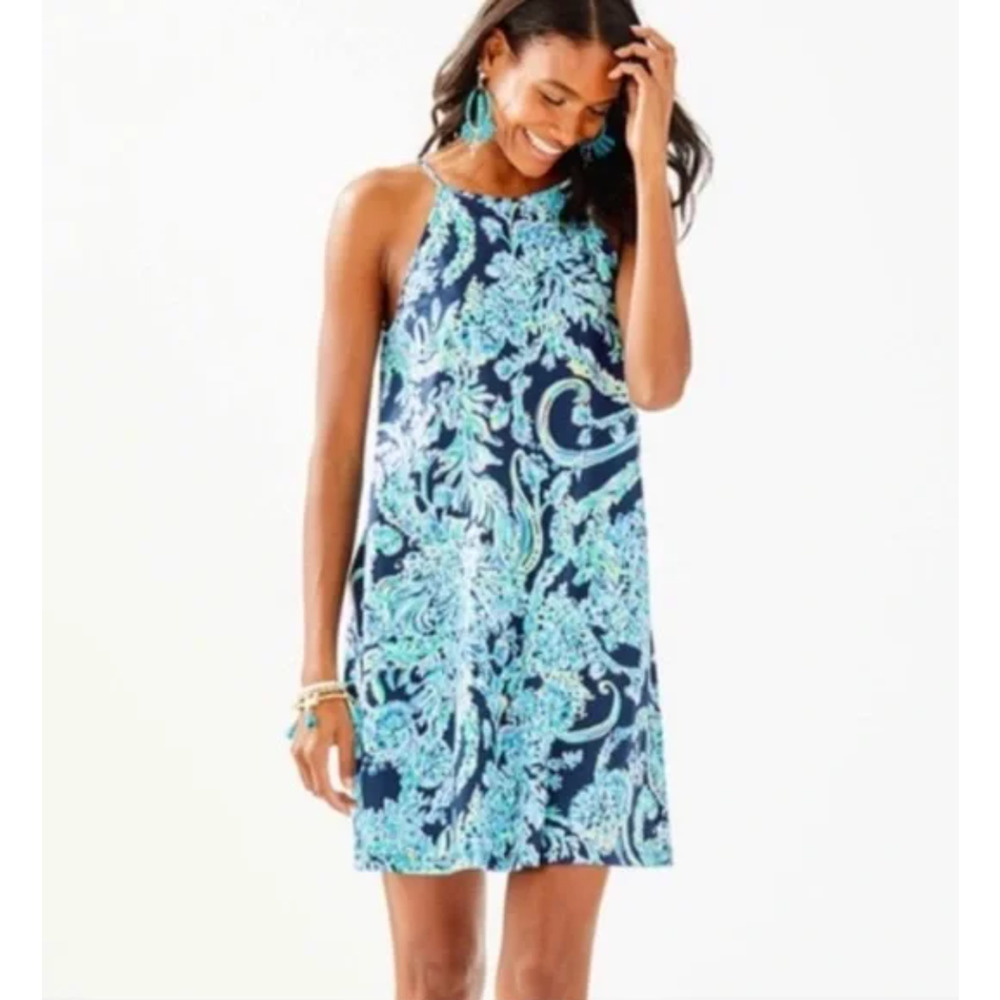 Lilly Pulitzer Dress Small Navy High Tide Scuba Doo Margot Swing‎ Resort Beach - Picture 3 of 8